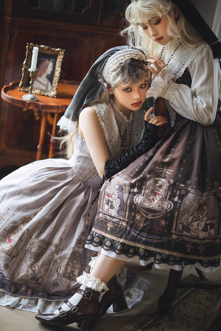Lolita Dress - Demon Hunting Notes Print, 2 Colors, Cross Detail, Sweet Style, Ruffled - additional product view 10