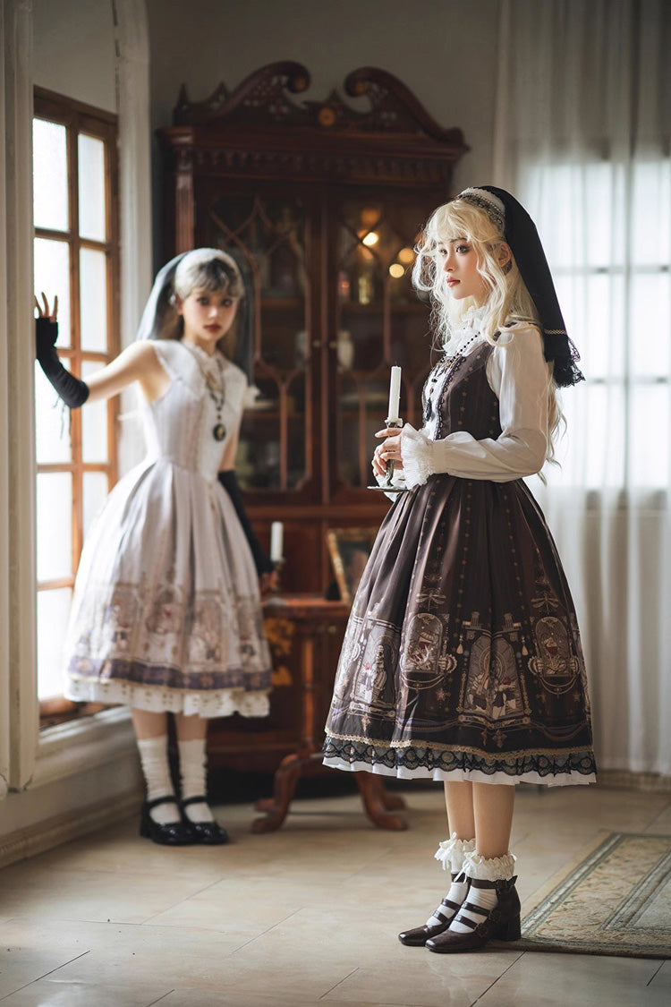 Lolita Dress - Demon Hunting Notes Print, 2 Colors, Cross Detail, Sweet Style, Ruffled - additional product view 11