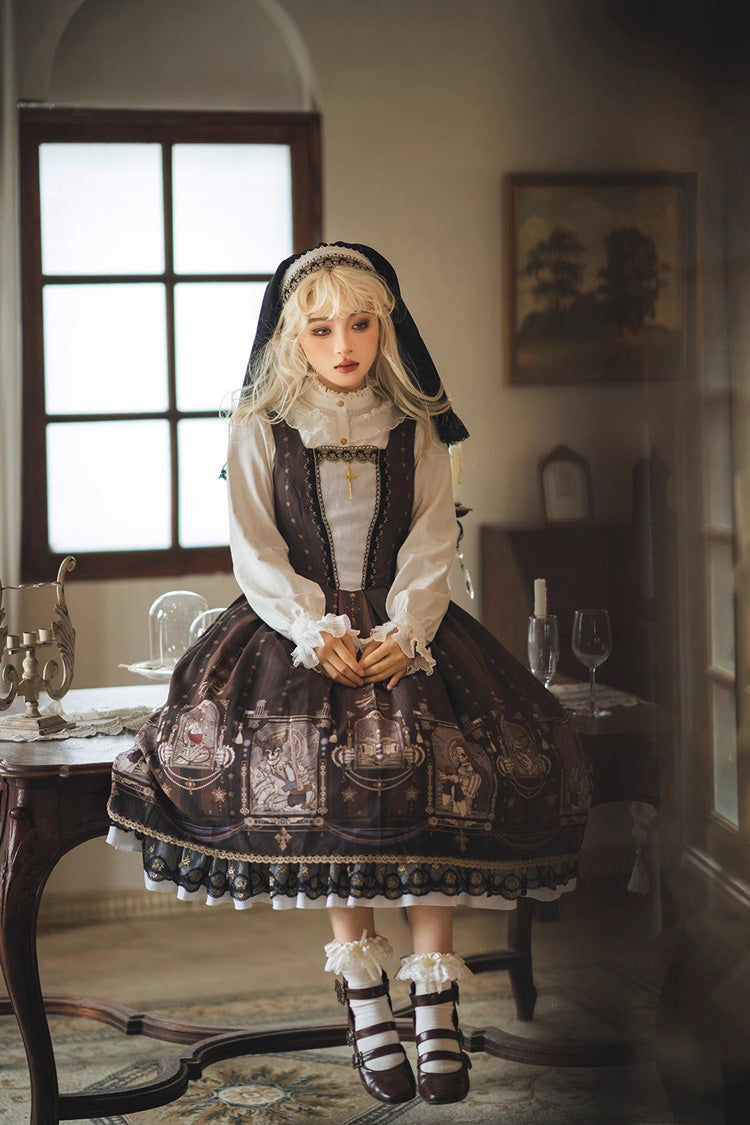 Lolita Dress - Demon Hunting Notes Print, 2 Colors, Cross Detail, Sweet Style, Ruffled - additional product view 12