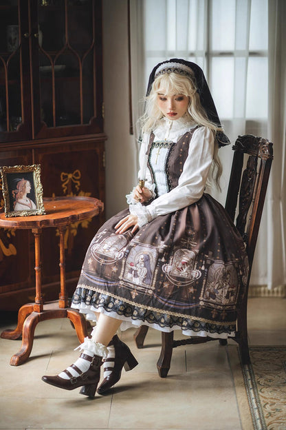 Lolita Dress - Demon Hunting Notes Print, 2 Colors, Cross Detail, Sweet Style, Ruffled - additional product view 13