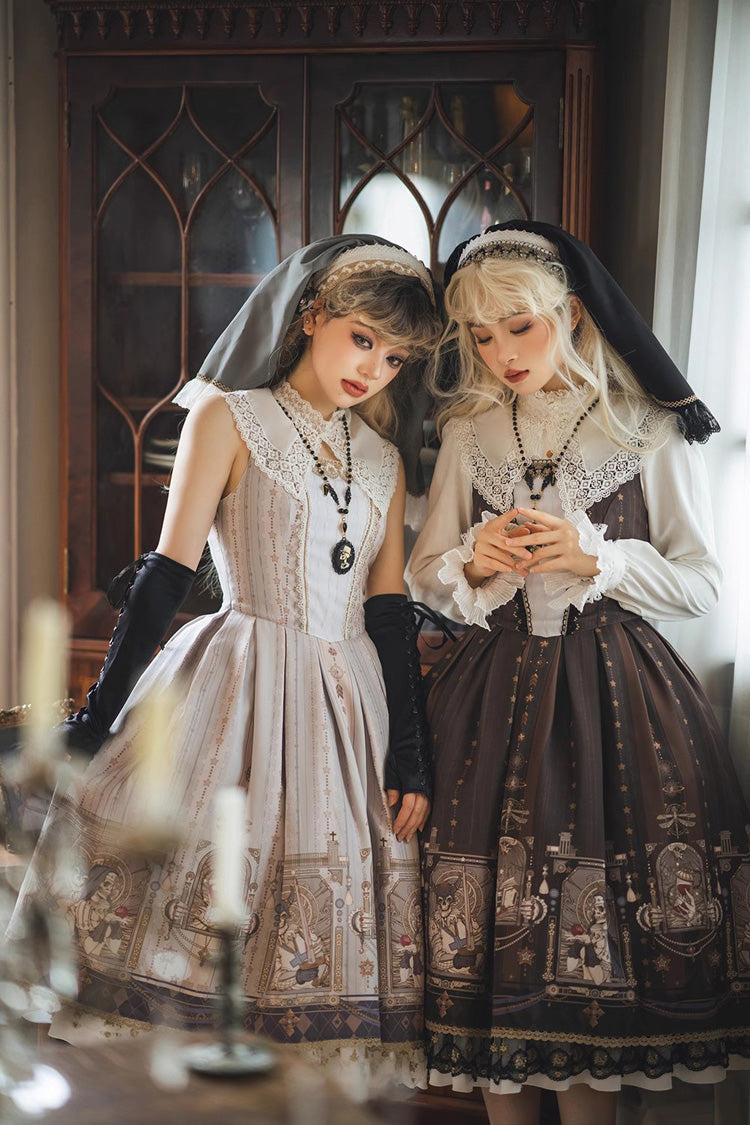 Lolita Dress - Demon Hunting Notes Print, 2 Colors, Cross Detail, Sweet Style, Ruffled - additional product view 14