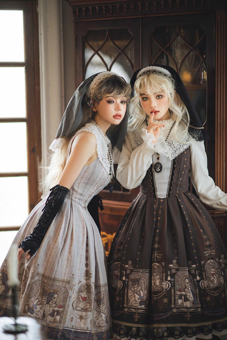 Lolita Dress - Demon Hunting Notes Print, 2 Colors, Cross Detail, Sweet Style, Ruffled - additional product view 16