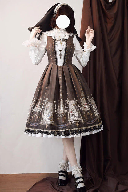 Lolita Dress - Demon Hunting Notes Print, 2 Colors, Cross Detail, Sweet Style, Ruffled - additional product view 18