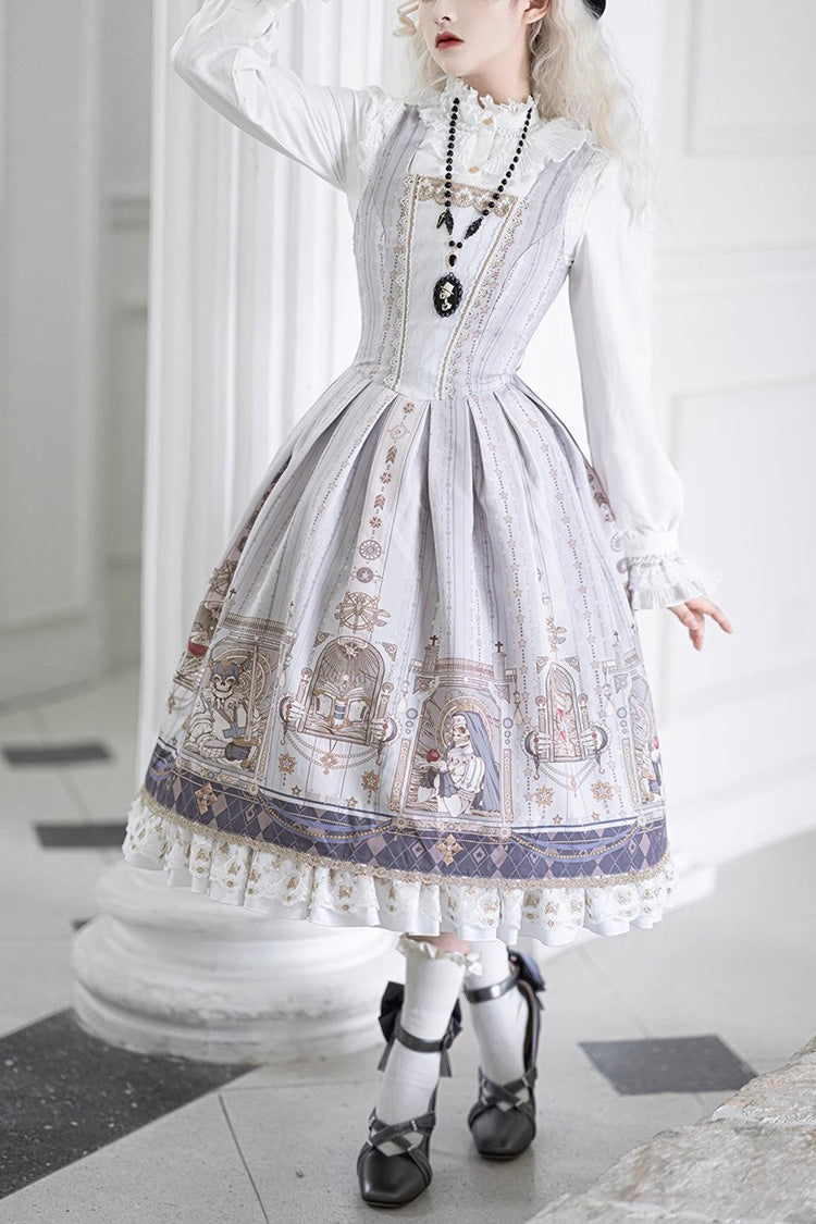 Lolita Dress - Demon Hunting Notes Print, 2 Colors, Cross Detail, Sweet Style, Ruffled - main product image