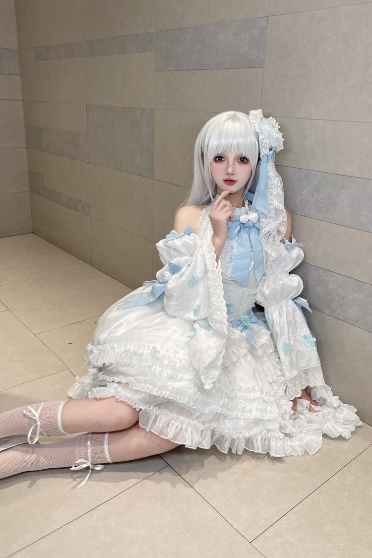 Lolita Dress - Detachable, White, Detachable Detail, Lace Trim, Ruffled - additional product view 2