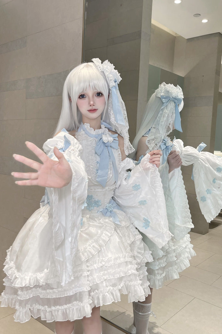 Lolita Dress - Detachable, White, Detachable Detail, Lace Trim, Ruffled - additional product view 4