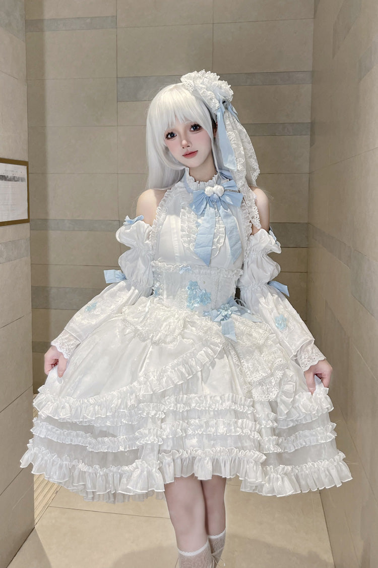 Lolita Dress - Detachable, White, Detachable Detail, Lace Trim, Ruffled - main product image