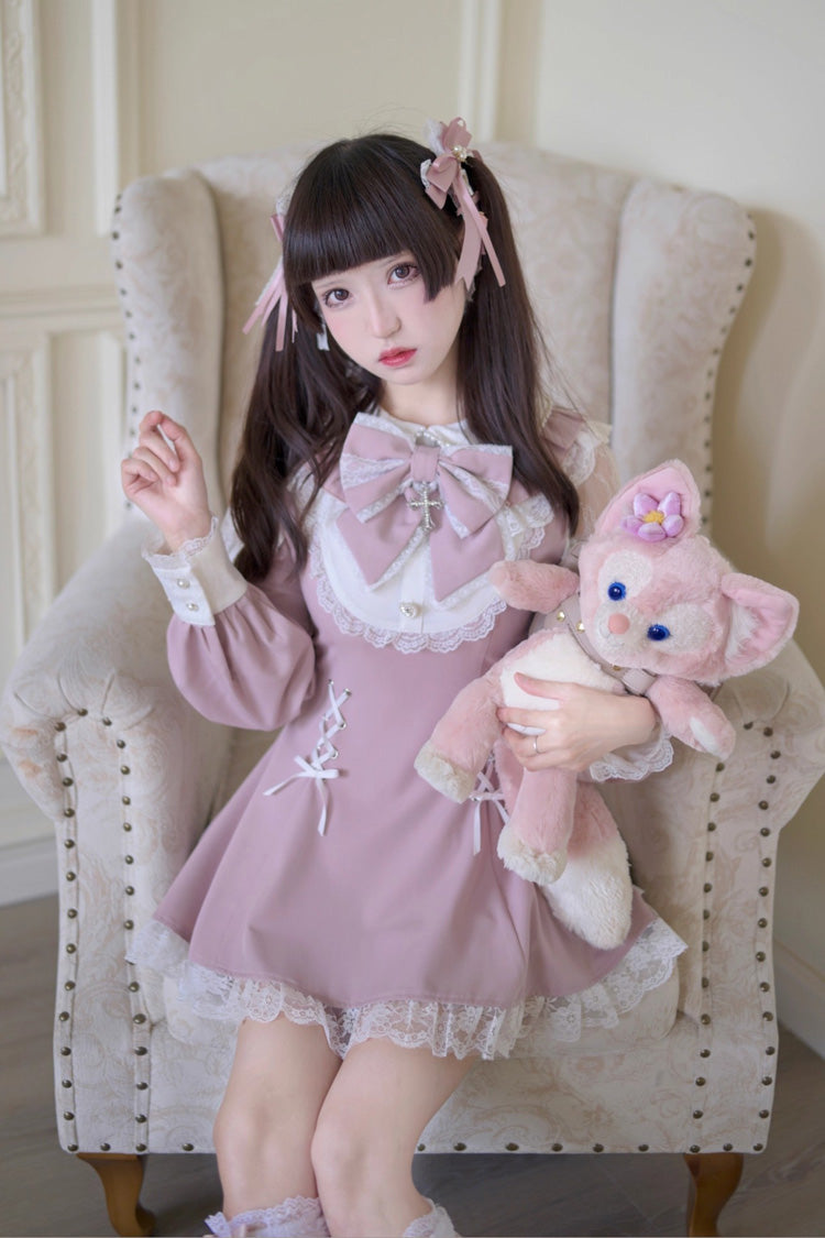 Lolita Dress - Divine Love, 2 Colors, Bow Detail, Lace Trim, Lace-Up - additional product view 2
