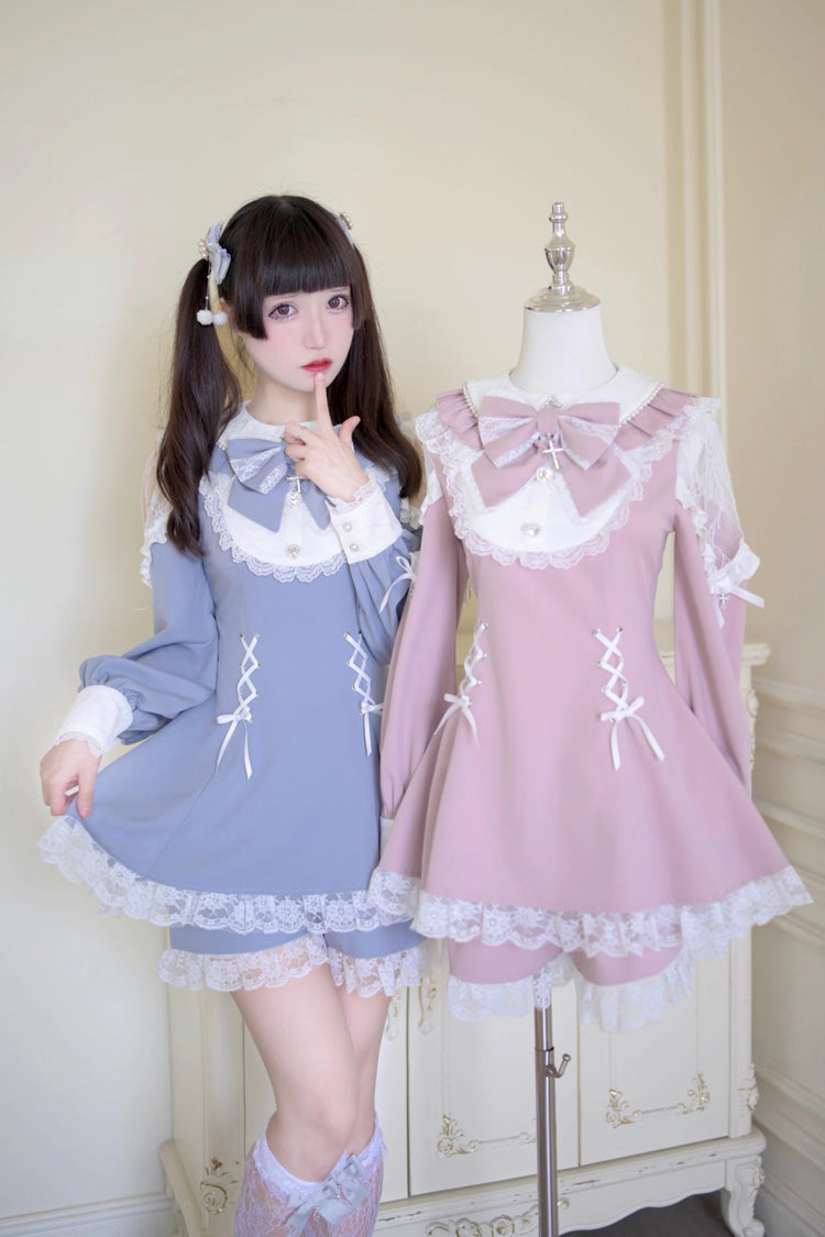 Lolita Dress - Divine Love, 2 Colors, Bow Detail, Lace Trim, Lace-Up - additional product view 5