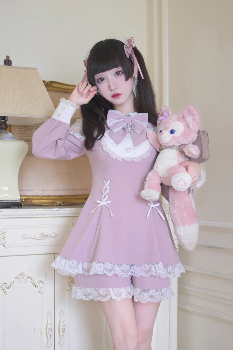 Lolita Dress - Divine Love, 2 Colors, Bow Detail, Lace Trim, Lace-Up - main product image