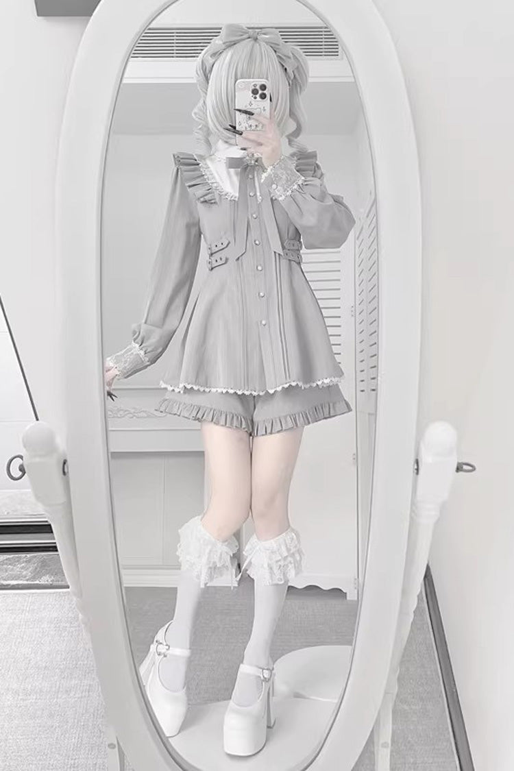Lolita Dress - Doll Collar, Gray, Long Sleeves, Sweet Style, Ruffled - additional product view 2