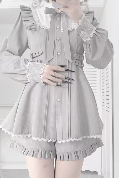 Lolita Dress - Doll Collar, Gray, Long Sleeves, Sweet Style, Ruffled - additional product view 3