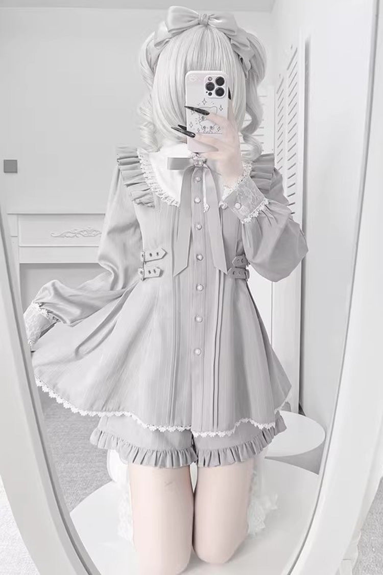 Lolita Dress - Doll Collar, Gray, Long Sleeves, Sweet Style, Ruffled - additional product view 4
