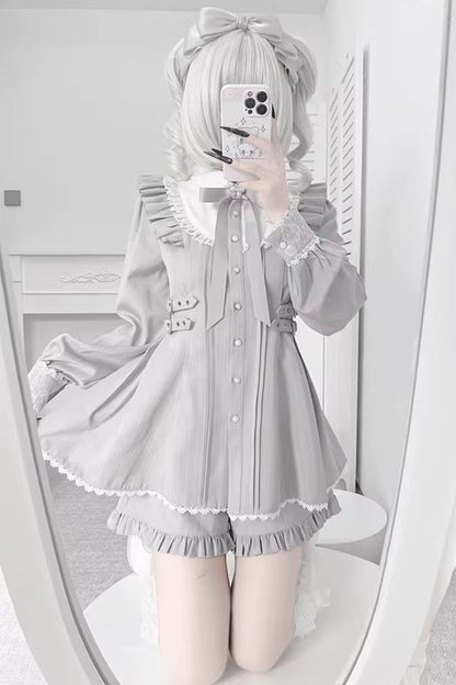 Lolita Dress - Doll Collar, Gray, Long Sleeves, Sweet Style, Ruffled - additional product view 4