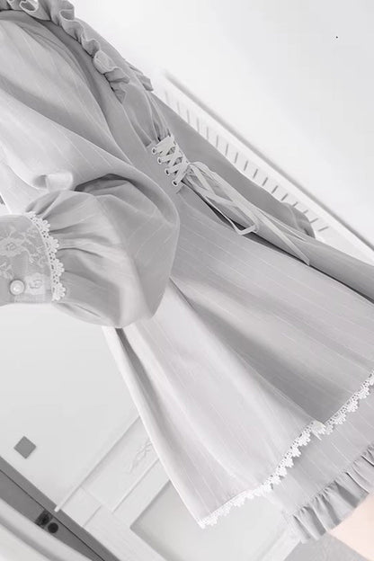 Lolita Dress - Doll Collar, Gray, Long Sleeves, Sweet Style, Ruffled - additional product view 5