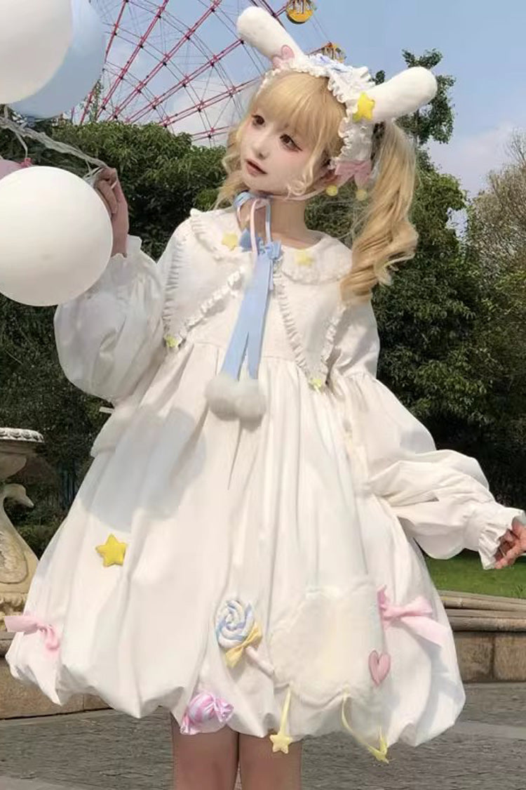 Lolita Dress - Doll Collar, White, Sweet Style, Bow Detail, Long Sleeves - additional product view 2