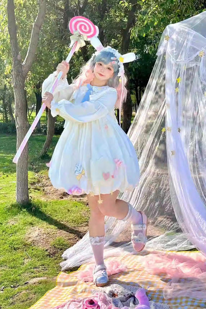 Lolita Dress - Doll Collar, White, Sweet Style, Bow Detail, Long Sleeves - additional product view 4