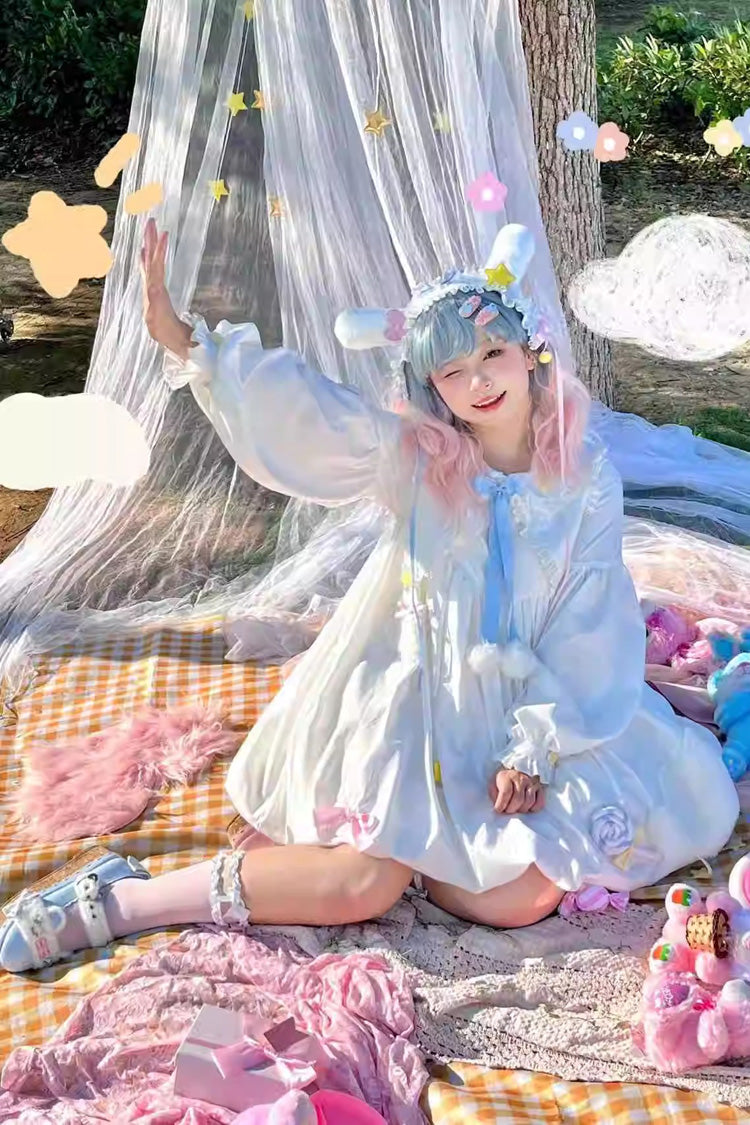 Lolita Dress - Doll Collar, White, Sweet Style, Bow Detail, Long Sleeves - additional product view 5