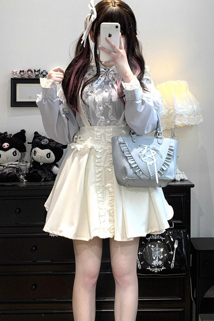 Lolita Dress - Dolls Only, 4 Colors, Bow Detail, Lace Trim, Ruffled - One-Size White option