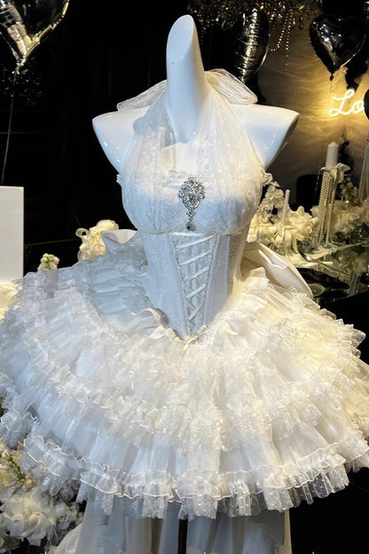 Lolita Dress - Dream, White, Ruffled, Layered, Lace-Up - Lolita Coordinate Dress - additional product view 7