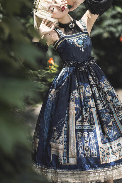 Lolita Dress - Dusk Best Egyptian Style Print, 3 Colors, Lace Trim, Ruffled, Printed - additional product view 2