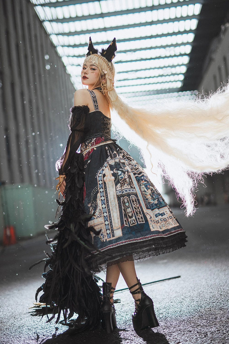Lolita Dress - Dusk Best Egyptian Style Print, 3 Colors, Lace Trim, Ruffled, Printed - additional product view 8