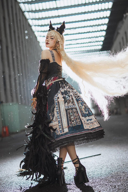 Lolita Dress - Dusk Best Egyptian Style Print, 3 Colors, Lace Trim, Ruffled, Printed - additional product view 8