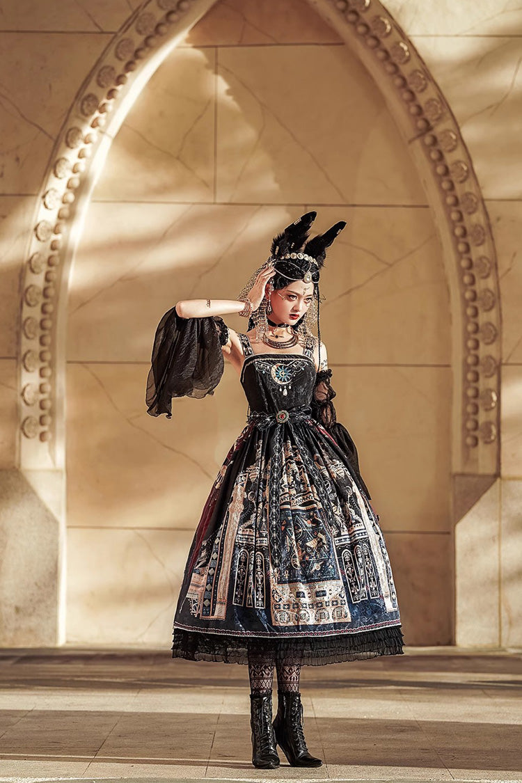 Lolita Dress - Dusk Best Egyptian Style Print, 3 Colors, Lace Trim, Ruffled, Printed - additional product view 9