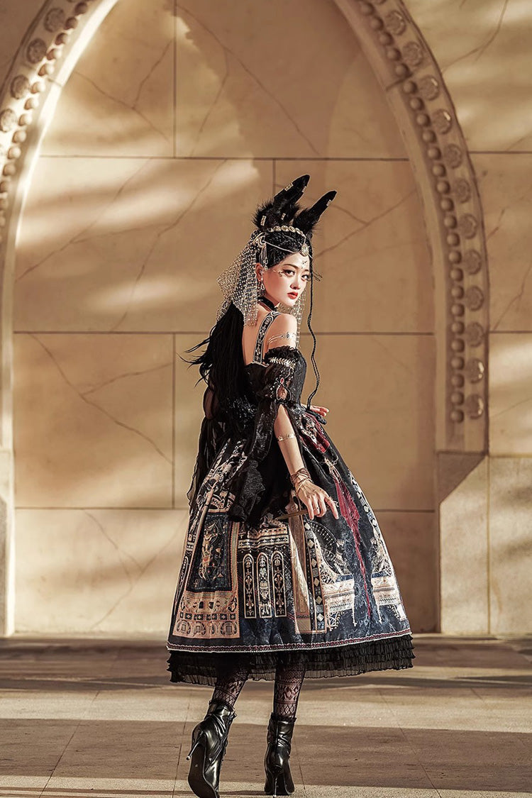 Lolita Dress - Dusk Best Egyptian Style Print, 3 Colors, Lace Trim, Ruffled, Printed - additional product view 10