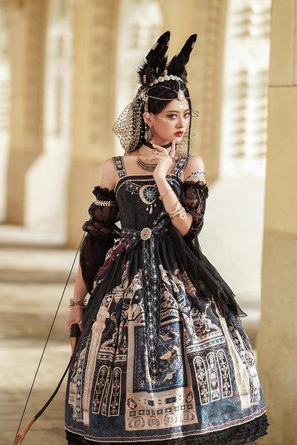 Lolita Dress - Dusk Best Egyptian Style Print, 3 Colors, Lace Trim, Ruffled, Printed - additional product view 11