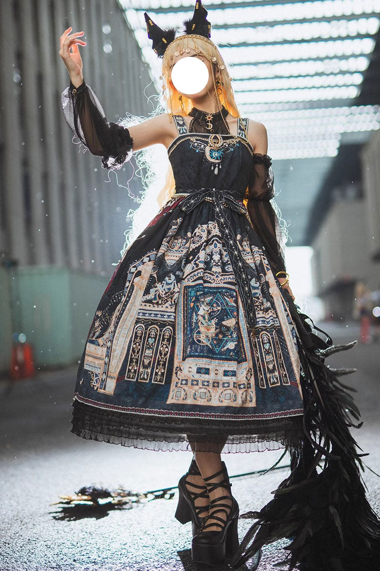 Lolita Dress - Dusk Best Egyptian Style Print, 3 Colors, Lace Trim, Ruffled, Printed - main product image