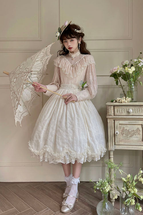 Lolita Dress - Elegant Vintage Tulip, Ivory, Classic Style, Ruffled - additional product view 2