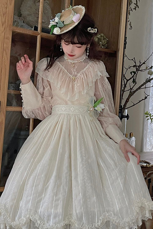Lolita Dress - Elegant Vintage Tulip, Ivory, Classic Style, Ruffled - additional product view 4