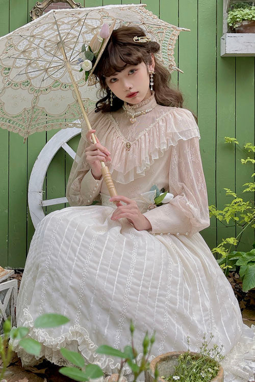 Lolita Dress - Elegant Vintage Tulip, Ivory, Classic Style, Ruffled - additional product view 5