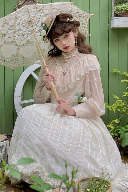 Lolita Dress - Elegant Vintage Tulip, Ivory, Classic Style, Ruffled - additional product view 5