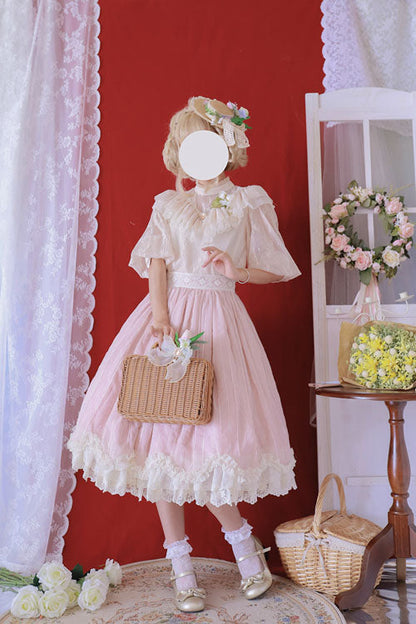 Lolita Dress - Elegant Vintage Tulip, Pink, Ruffled, Classic Style - additional product view 2