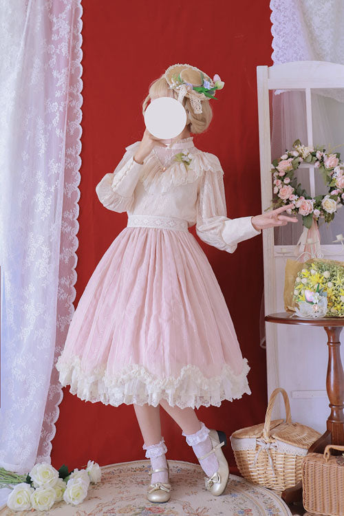 Lolita Dress - Elegant Vintage Tulip, Pink, Ruffled, Classic Style - additional product view 3