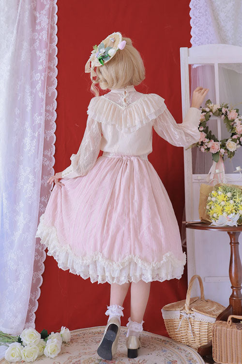 Lolita Dress - Elegant Vintage Tulip, Pink, Ruffled, Classic Style - additional product view 4