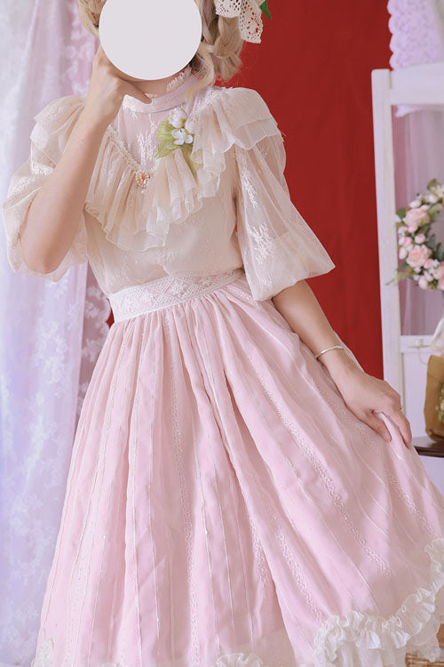 Lolita Dress - Elegant Vintage Tulip, Pink, Ruffled, Classic Style - additional product view 5