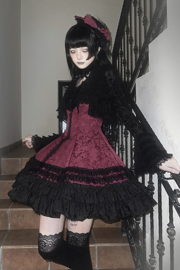 Lolita Dress - Escape, 3 Colors, Striped, Ruffled, Printed - Kawaii Statement Dress - S Black/Red / M Black/Red / L Black/Red option