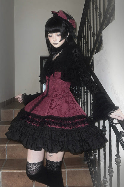 Lolita Dress - Escape, 3 Colors, Striped, Ruffled, Printed - Kawaii Statement Dress - S Black/Red / M Black/Red / L Black/Red option