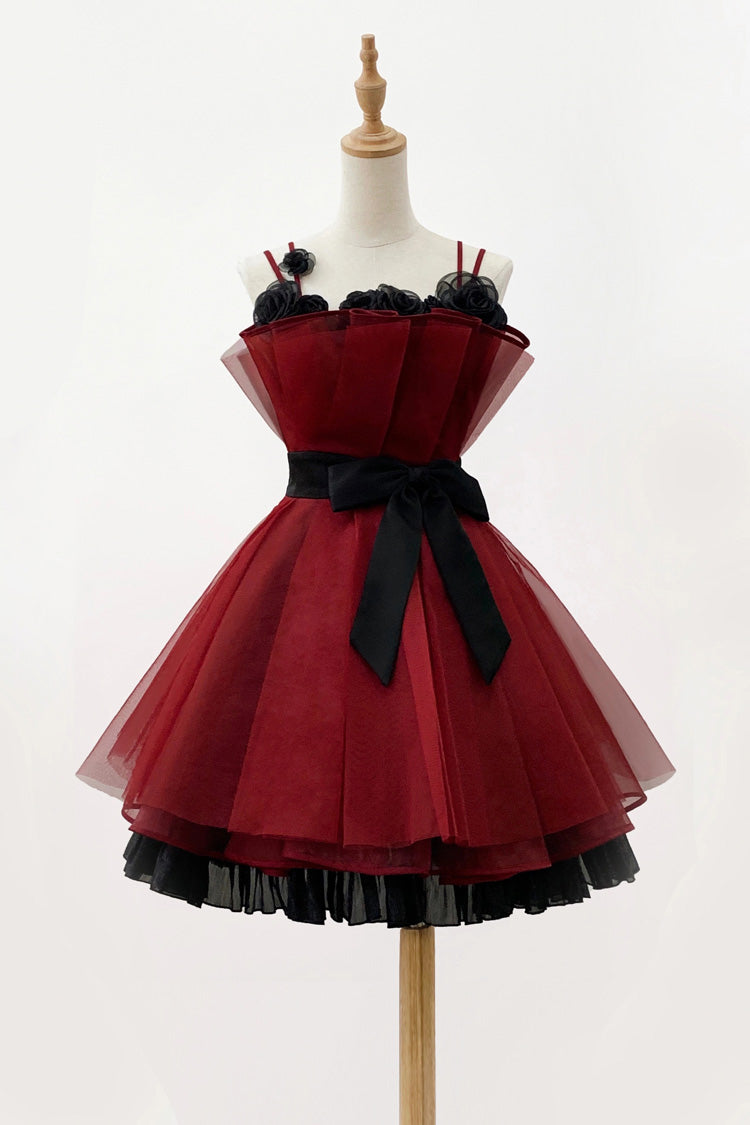 Lolita Dress - Eternal Night Bouquet, Red, Bow Detail, Ruffled, Sweet Style - additional product view 3
