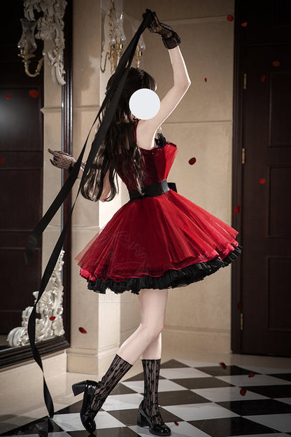 Lolita Dress - Eternal Night Bouquet, Red, Bow Detail, Ruffled, Sweet Style - additional product view 4