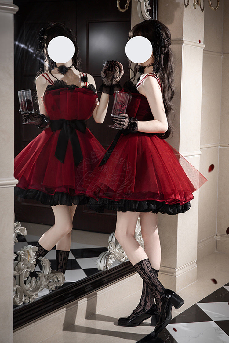 Lolita Dress - Eternal Night Bouquet, Red, Bow Detail, Ruffled, Sweet Style - additional product view 5
