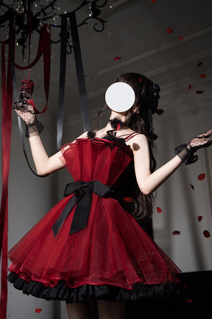 Lolita Dress - Eternal Night Bouquet, Red, Bow Detail, Ruffled, Sweet Style - additional product view 6