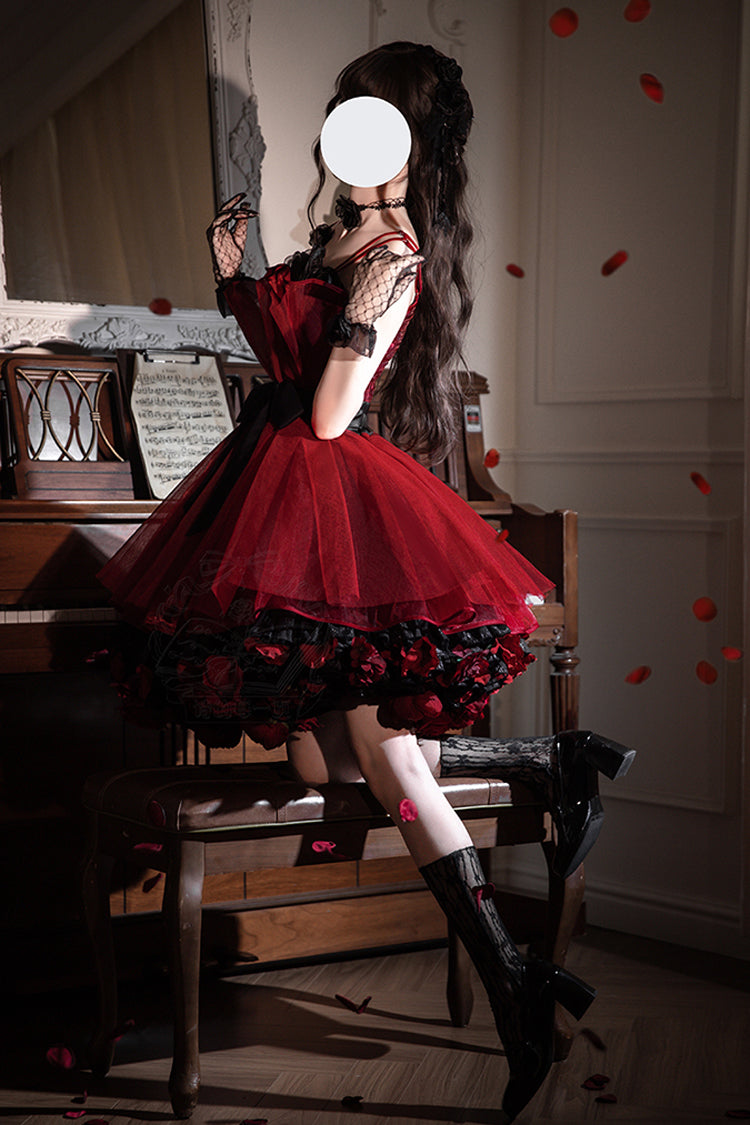 Lolita Dress - Eternal Night Bouquet, Red, Bow Detail, Ruffled, Sweet Style - additional product view 7