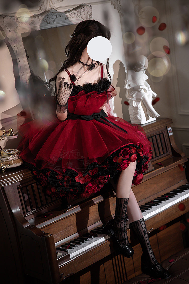 Lolita Dress - Eternal Night Bouquet, Red, Bow Detail, Ruffled, Sweet Style - additional product view 8