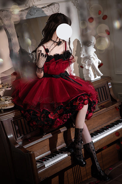 Lolita Dress - Eternal Night Bouquet, Red, Bow Detail, Ruffled, Sweet Style - additional product view 8
