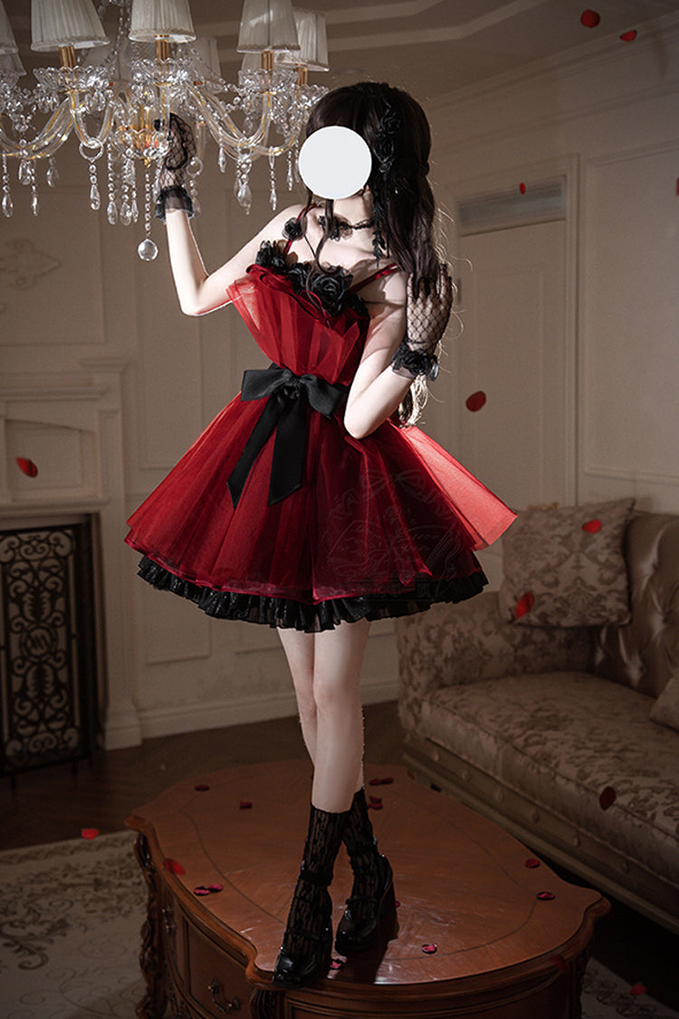 Lolita Dress - Eternal Night Bouquet, Red, Bow Detail, Ruffled, Sweet Style - additional product view 9