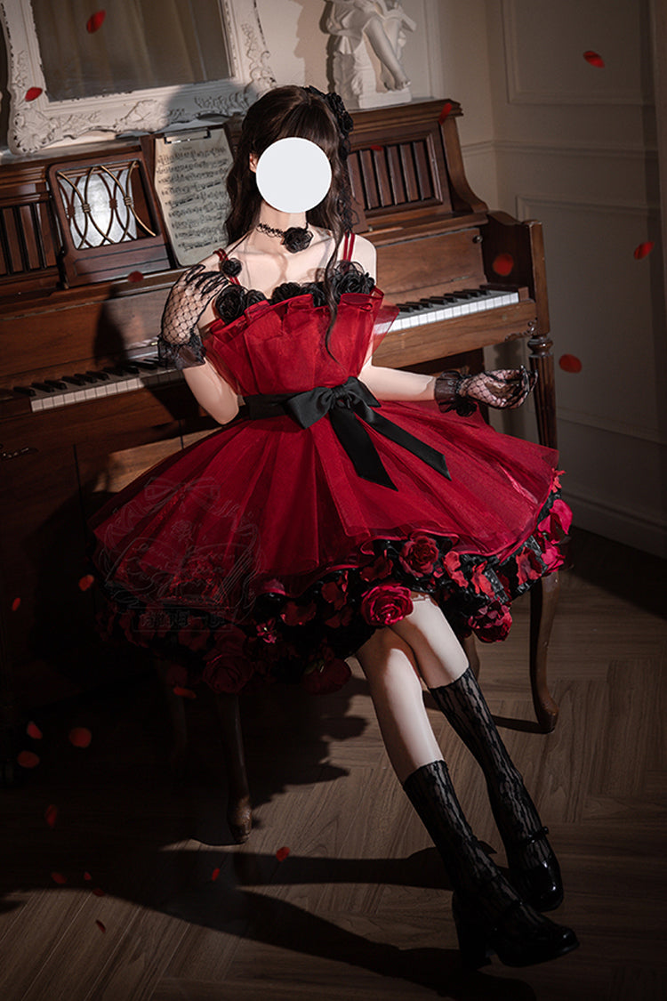 Lolita Dress - Eternal Night Bouquet, Red, Bow Detail, Ruffled, Sweet Style - additional product view 10